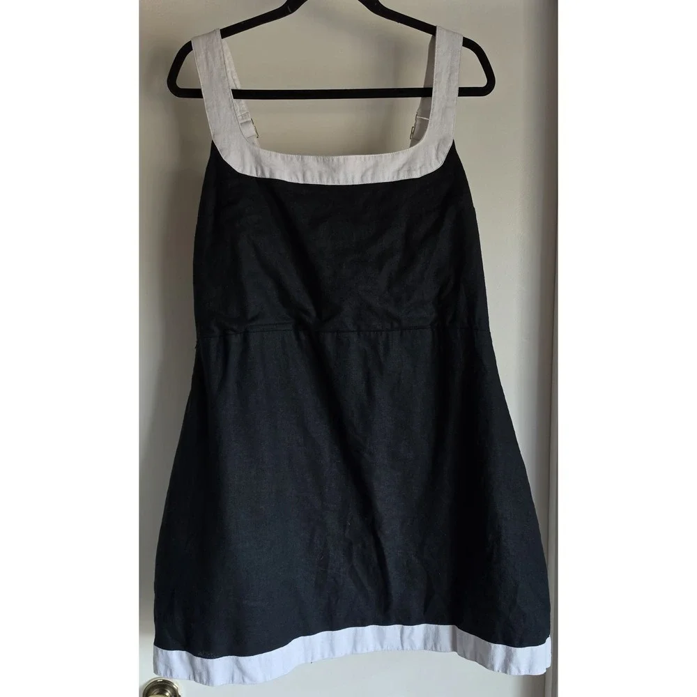 Abercrombie & Fitch Sleeveless Midi Dress XL Black White Square Neck Linen